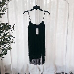 Elegant Black Fringe Mini Dress